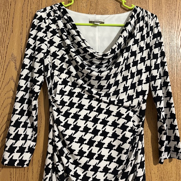 muse Women Black White Houndstooth Drape Neck Elastic Ruched Bodycon Dress Sz-4 - Picture 2 of 7